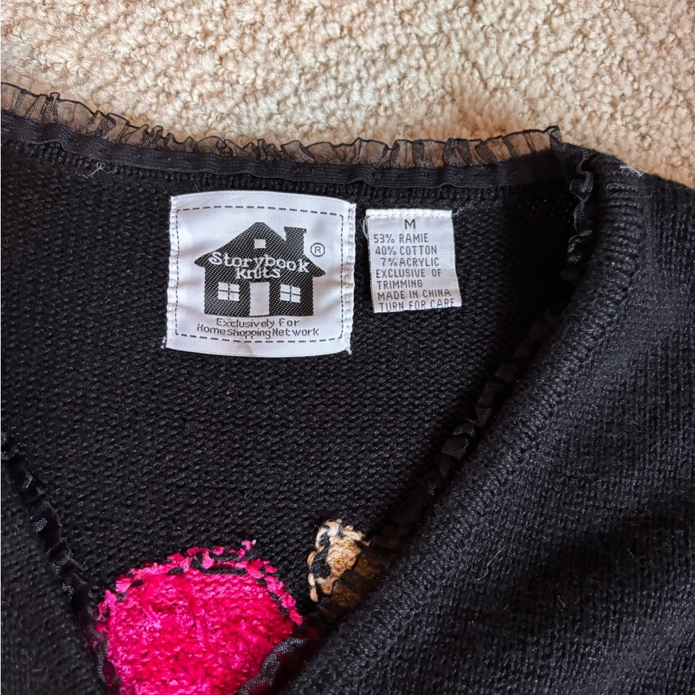 Storybook Knits Black Cardigan with Pink and Gold Embroidery - Picture 3 of 5
